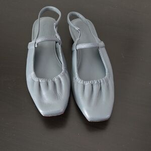 Vince. Stylish Blue Gray Square-Toe Sling Back Flats Buttery Leather Size 6.5